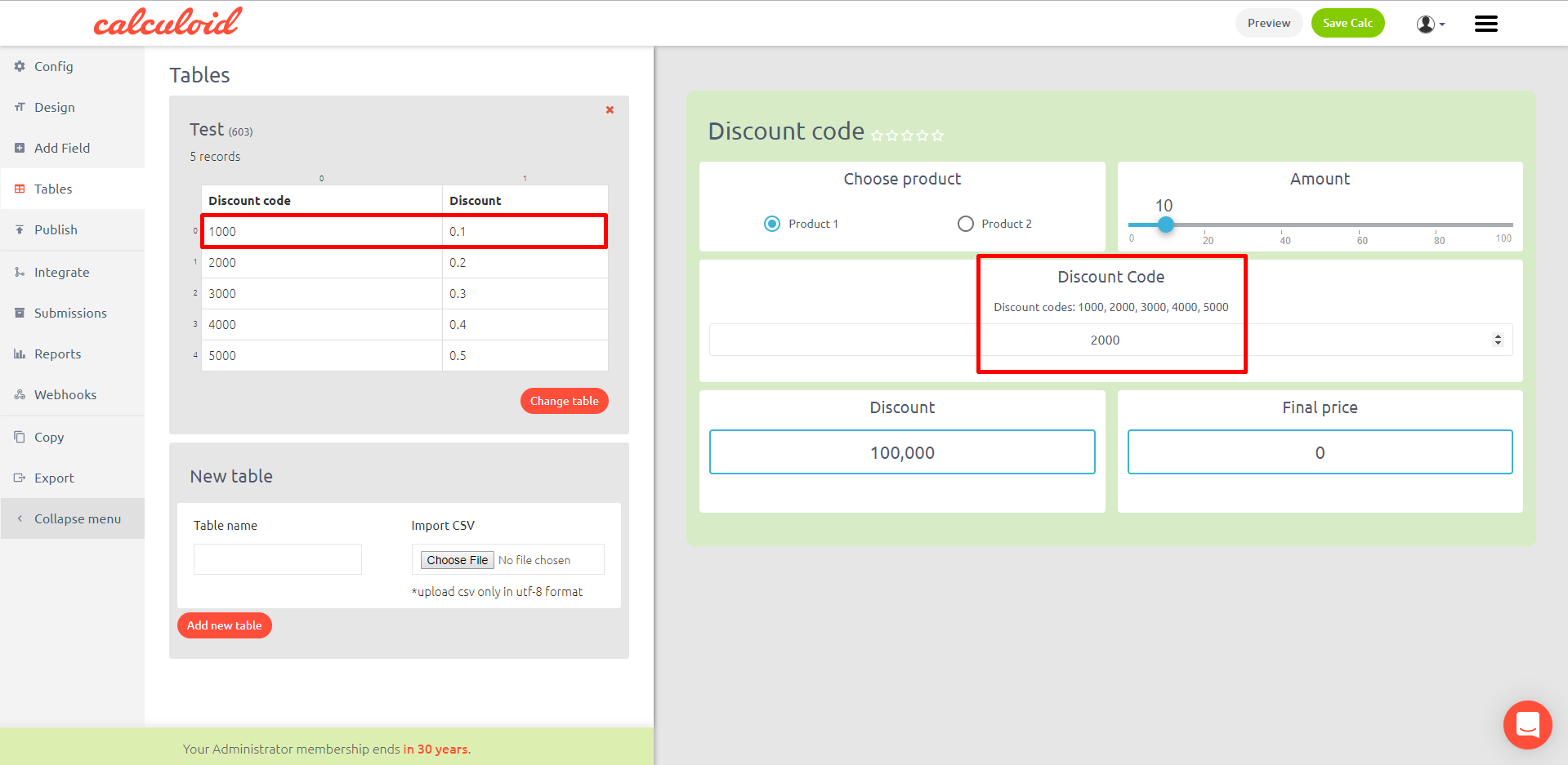 Modèle de calculatrice de magasin en ligne - Calculoid.com