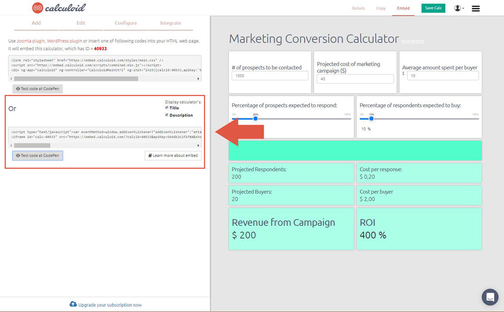 Iframe calculoide incrustado