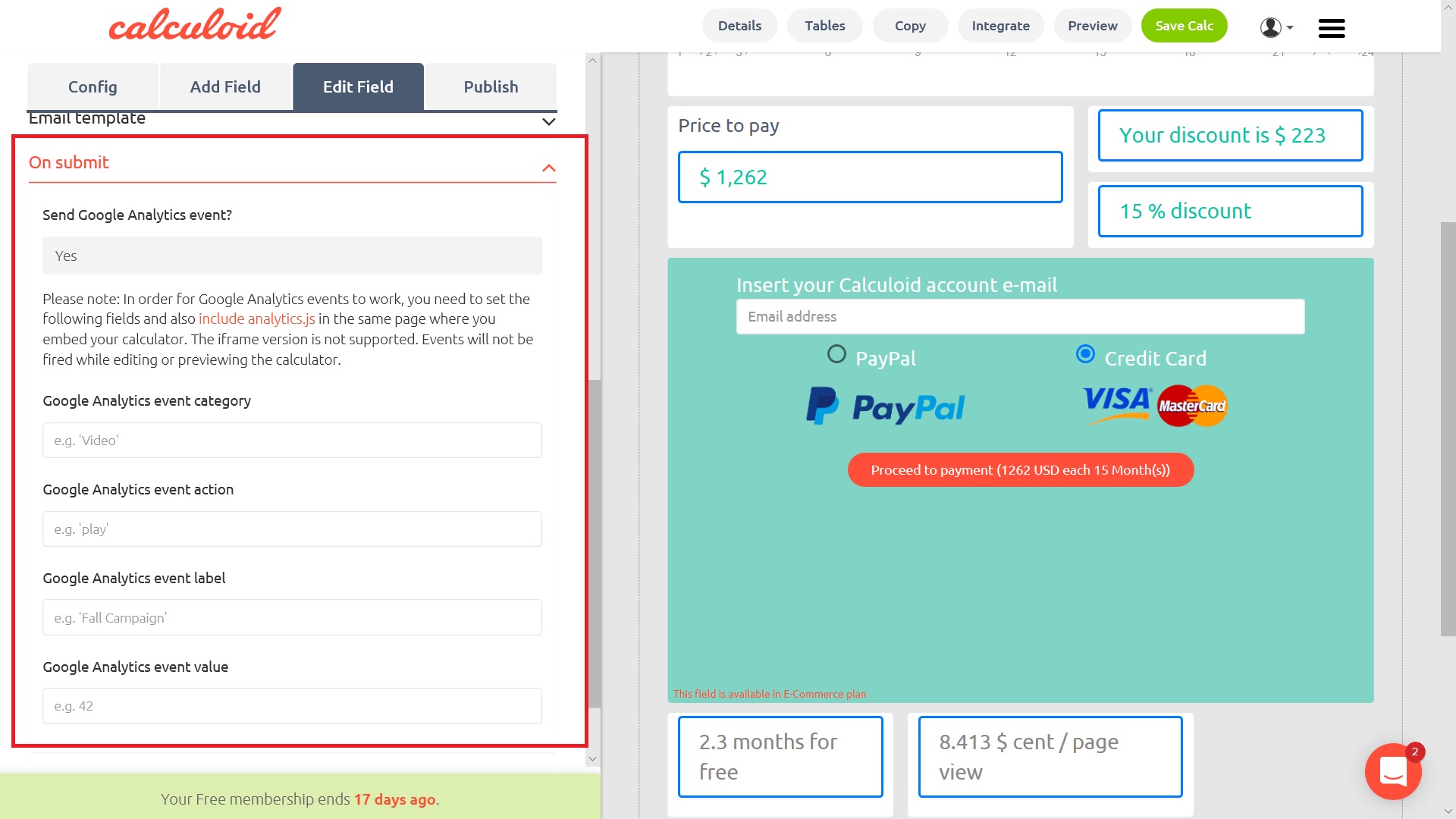 Integration mit Google Analytics – Calculoid.com