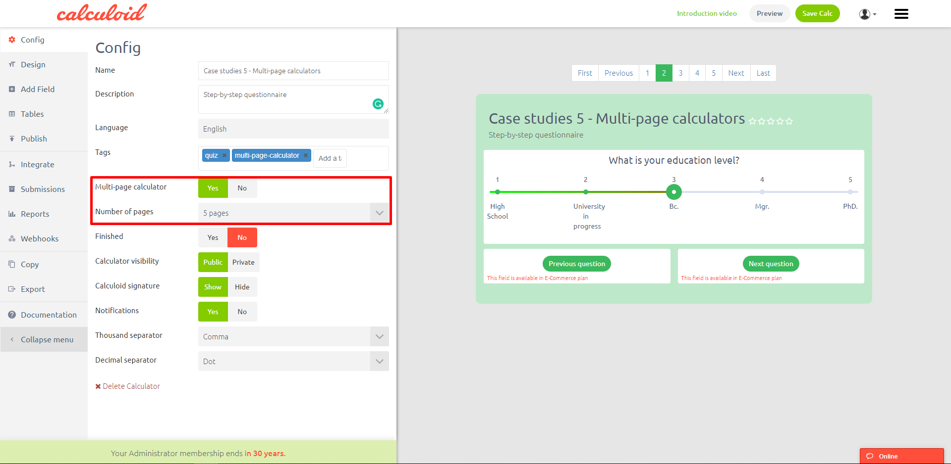 Page calculator shop