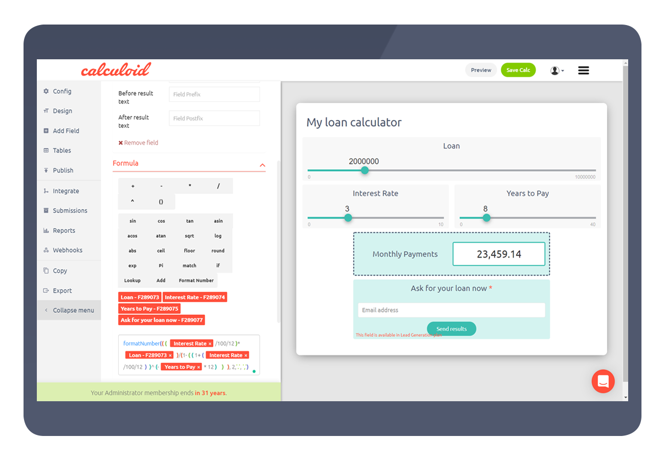 Calculadora interativa para o seu site - Calculoid.com