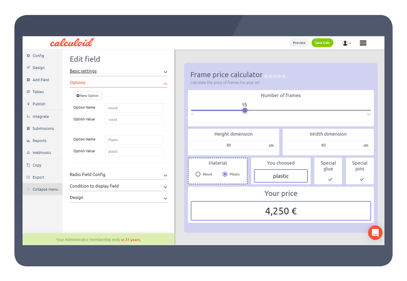 パイチャートフィールド -  Calculoid.com