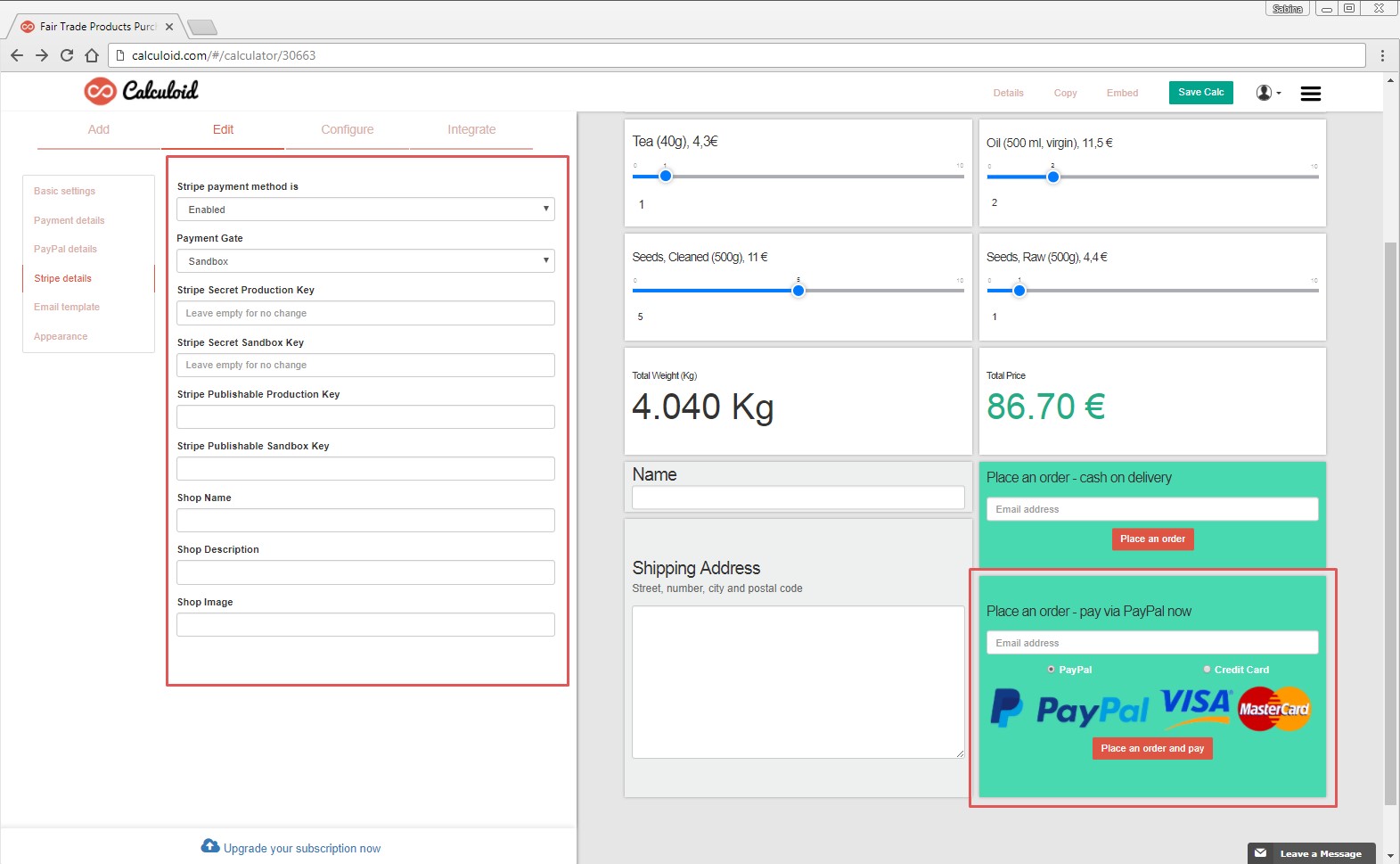 Calculoid Payment field