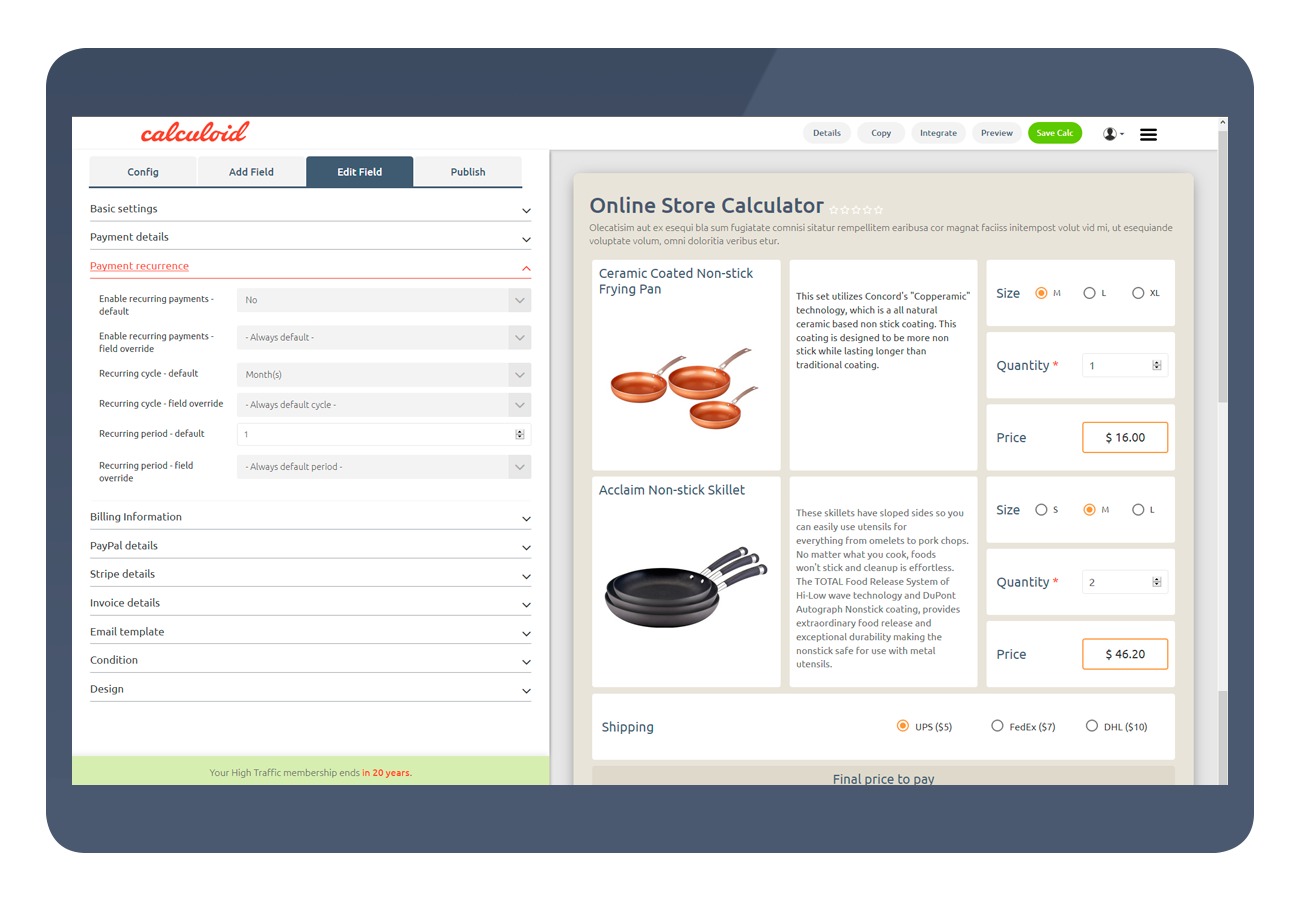 Calculoid Solutions Calcolatore del negozio online 1300x900