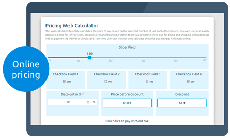 Anteprima Calculator di Calculoid Pricing Web