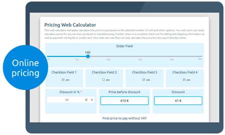 Calculateur de prix Web Aperçu de la calculatrice