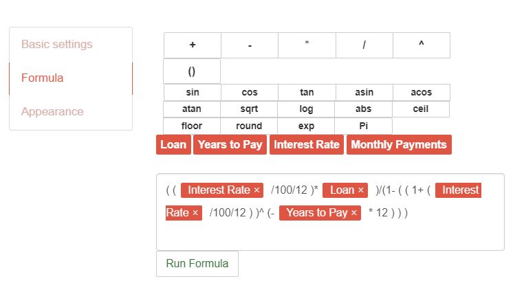 Fórmula de cuotas de calculadora de hipoteca web