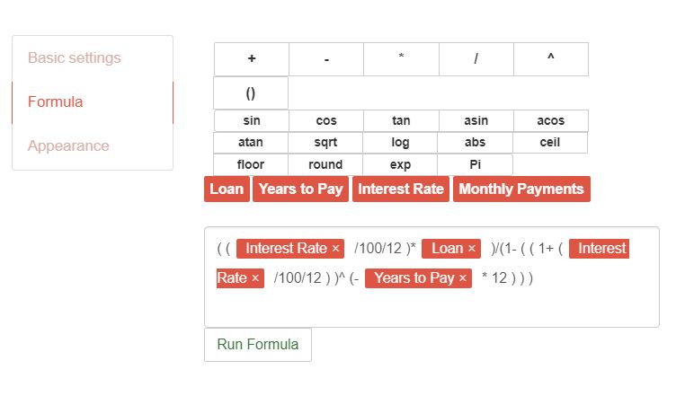 formula di rate di calcolatrice di mutuo di web